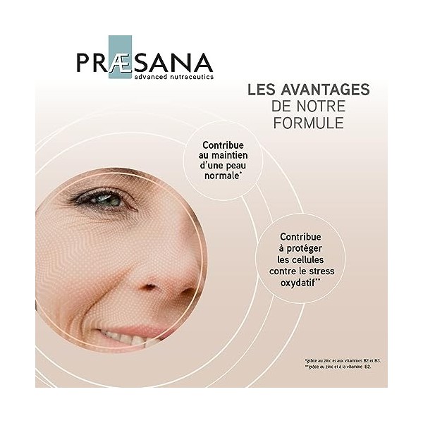 Praesana - Peau - Santé & Beauté de la Peau - Complément Alimentaire - 2 Gélules/jour - Programme 30 jours - Fabrication & Fo