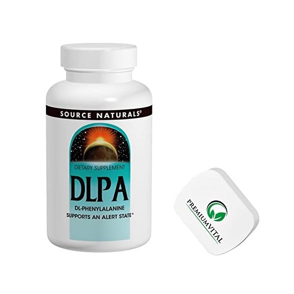 PremiumVital, Source Naturals, DL-Phenylalanine, 750mg, DLPA, Hautement Dosé, 60 Comprimés végétaliens, avec Pilulier Pratiqu