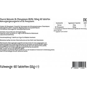 PremiumVital, Source Naturals, DL-Phenylalanine, 750mg, DLPA, Hautement Dosé, 60 Comprimés végétaliens, avec Pilulier Pratiqu