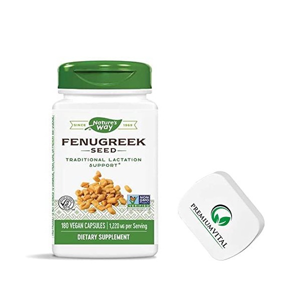 PremiumVital, Natures Way, Fenugreek Seed Graines de Fenugrec , 610mg, 180 Capsules végétaliennes, avec Pilulier Pratique, 