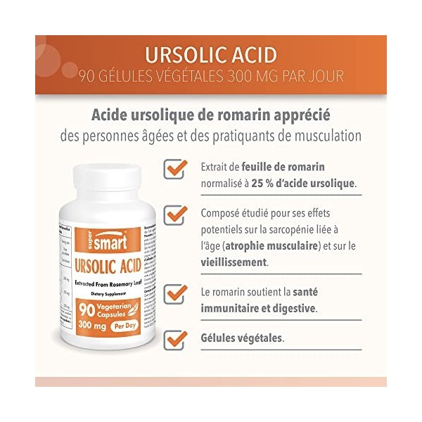 Acide Ursolique - Aide à Préserver la Masse Musculaire - Anti-Inflammatoire Naturel - Anti- âge - Extrait de Feuilles de Néfl