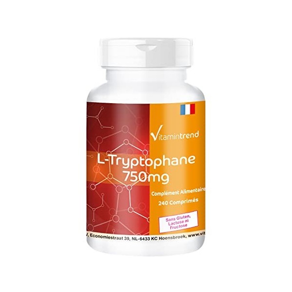 L-Tryptophane 750mg - 240 comprimés - végétalien - fort dosage | Vitamintrend®