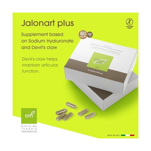 Jalonart Plus, Supplément à base dHyaluronate de Sodium et de Griffe du Diable, en gélules. Sans gluten - Non testé sur les 