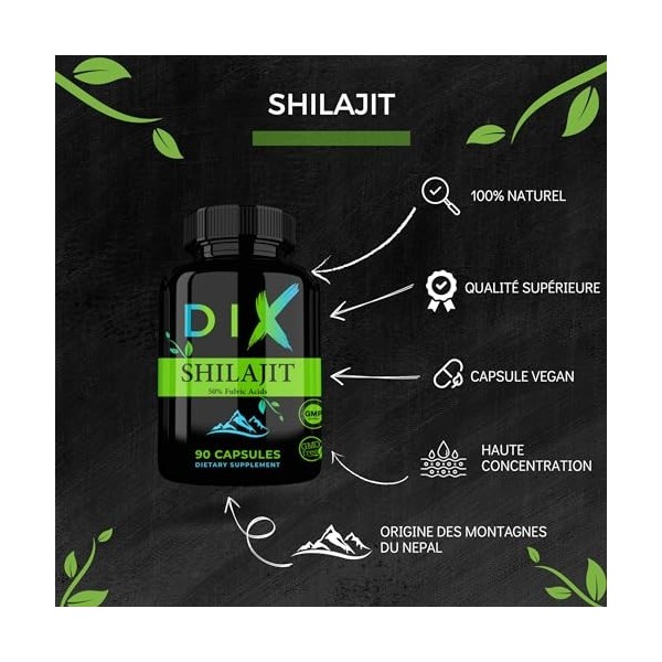 SHILAJIT | 100% naturel | 50% Acide Fulvique | 12% Acide Humique | 500 MG | Pur | Himalaya | Sans OGM | Origine Montana Népal