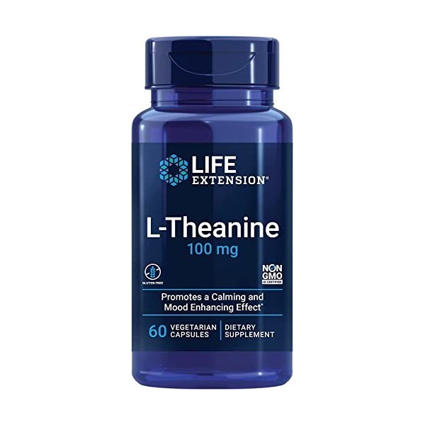 Life Extension, L-Theanine, 100mg, hautement dosé, 60 Capsules végétaliennes, Testé en Laboratoire, Sans Gluten, Végétarien, 