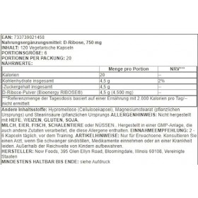 D-Ribose, 750mg - 120 vcaps