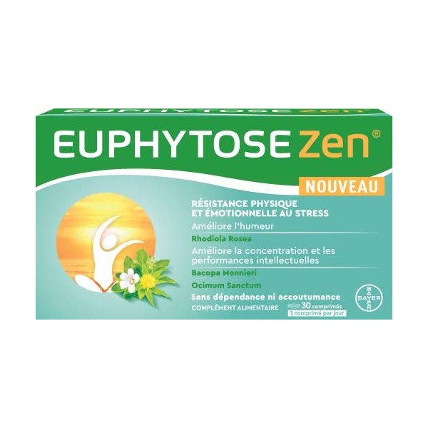 EuphytoseZen Complément Alimentaire, Stress, nervosité, difficultés de concentration, 3 pack de 30 Comprimés - 3 mois de prog