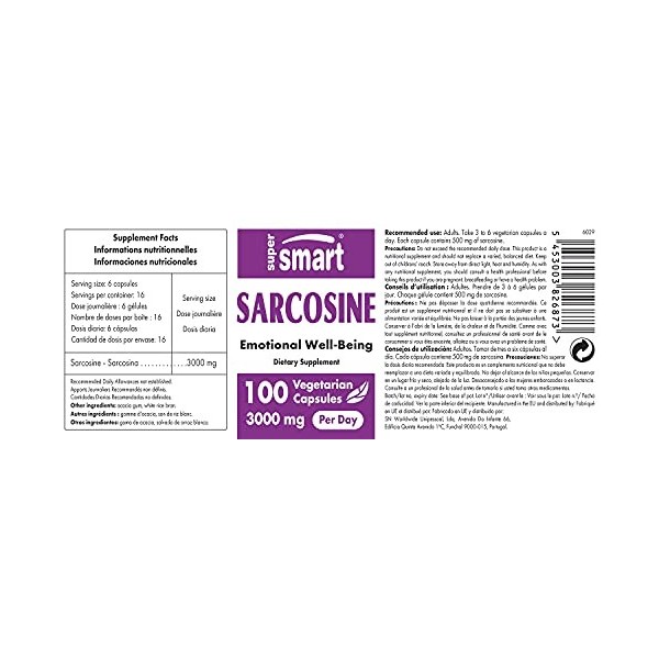 Sarcosine 3000 mg Par Jour - Bien-Être - Contribue à Atténuer les Troubles de lHumeur - Nootropique Protéinogène - Vegan - S