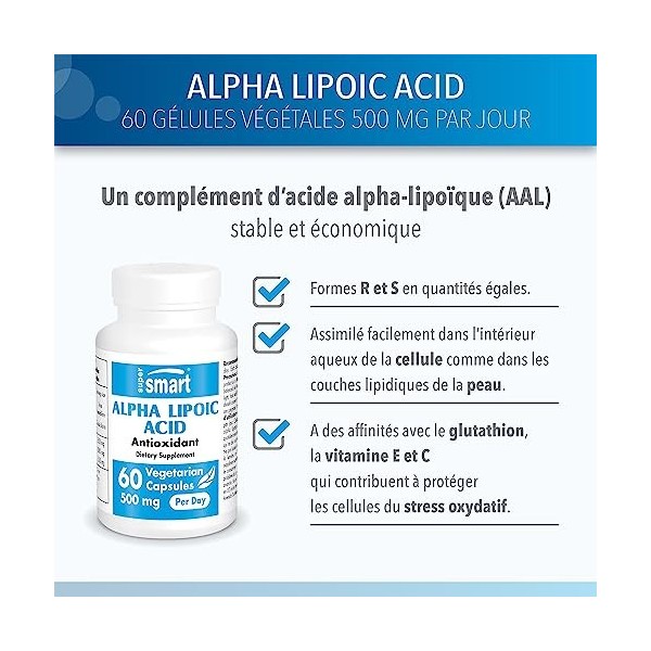 Alpha Lipoic Acid 250 mg - Antioxydant - Anti-Inflammatoire - Anti-âge - Formes R et S en Quantités Egales - Potentialise les