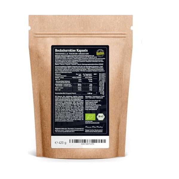 Graines de fenugrec bio en gélules 500 gélules - 600mg de poudre de graines de fenugrec - Trigonella Foenum-Graecum - sans ad