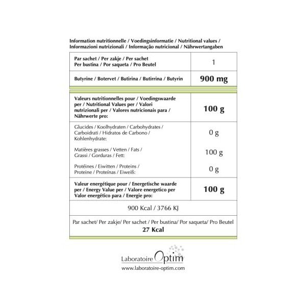 Acide butyrique – Butyrine microencapsulée 900mg – 30 sachet | Transit, Côlon & Flore Intestinale | Complément alimentaire so