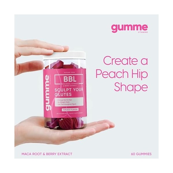 BBL Gummies | Racine de Maca, vitamine E et extrait de baies | 60 gommes | Végétalien | Améliore les fesses et la silhouette,