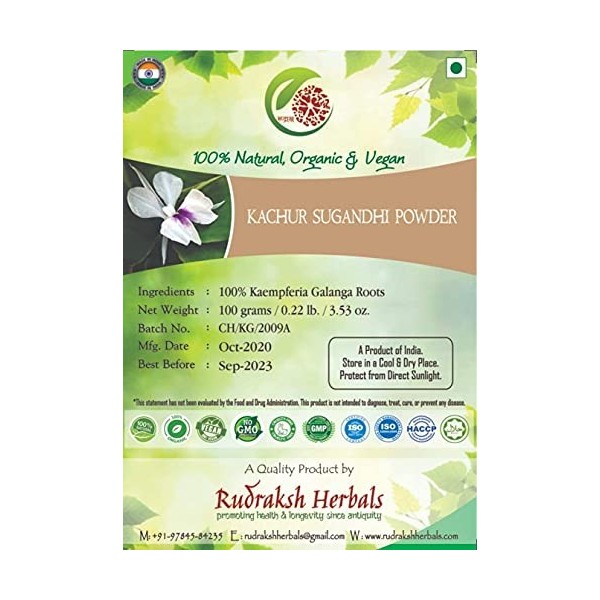 Panihari Rudraksh Herbals Poudre de Kachur Sugandhi – 100 % racines de Kaempferia Galanga 100 g 