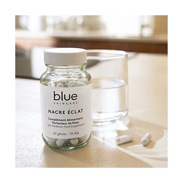 Blue Skincare Nacre Éclat – Complément Alimentaire Perfecteur de Peau – Enrichi en nacre active, pré & probiotiques – Fabriqu