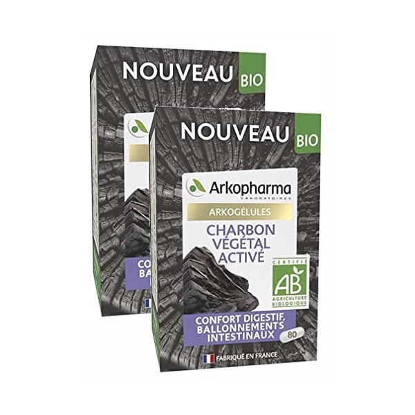 Arkopharma Arkogélules Charbon Végétal Activé Bio 80 Gélules - Lot de 2 Boites