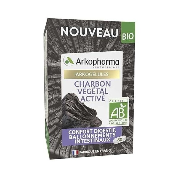 Arkopharma Arkogélules Charbon Végétal Activé Bio 80 Gélules - Lot de 2 Boites