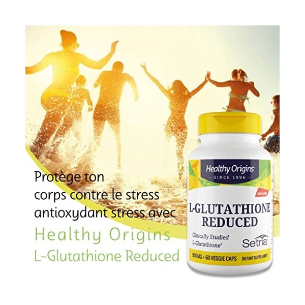 Healthy Origins, L-Glutathione Reduced, avec Setria, 500 mg, 60 Capsules végétaliennes, Testé en Laboratoire, Sans Gluten, Sa