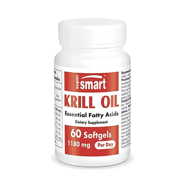 Huile de Krill 1180 mg/jour - Favorise une Pression Sanguine Normale - Naturellement Riche en Oméga 3 EPA et DHA , en Antiox