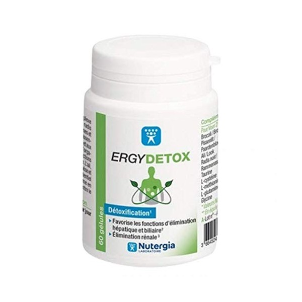 ERGYDETOX Complément alimentaire à base de plantes, composés soufrés, vit B et oligoéléments.- Lot de 2 x 60 Gélules 2 