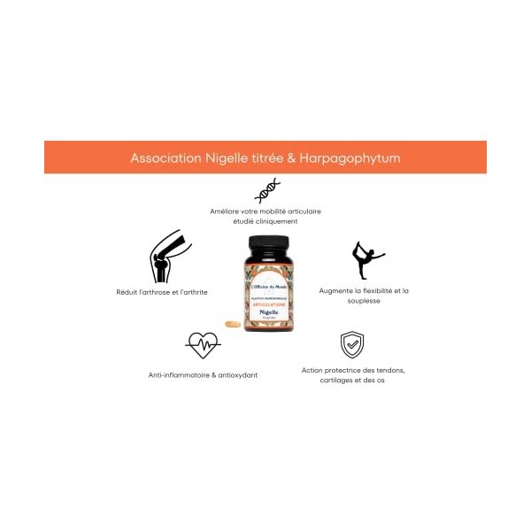 Articulations - Renforce la mobilité articulaire - Formulé par un Pharmacien - Gélules de Nigelle titrée à 20% de Thymoquinon