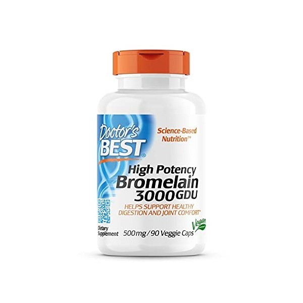 Doctors Best, Bromelain 3.000 GDU, 500 mg, 90 Capsules végétaliennes, Testé en Laboratoire, Enzymes, Sans Gluten, Sans Soja,