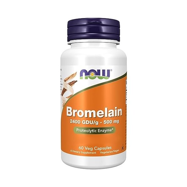 Now Foods, Bromelain, 2400 GDU/g, 500mg, 60 Capsules végétaliennes, Testé en Laboratoire, Sans Soja, Sans Gluten, Végétarien,