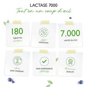 Lactase 7.000-180 comprimés à effet immédiat - Hautement dosé avec 7.000 unités FCC - En cas dintolérance au lactose + intol