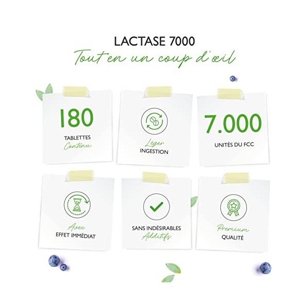 Lactase 7.000-180 comprimés à effet immédiat - Hautement dosé avec 7.000 unités FCC - En cas dintolérance au lactose + intol
