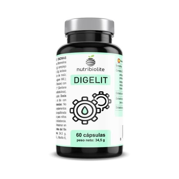 DIGELIT - Complexe enzymatique Vegan 100% Naturel - Digezyme, Bromélaïne et extraits de Fenouil, Gingembre et Gentiane - Dige