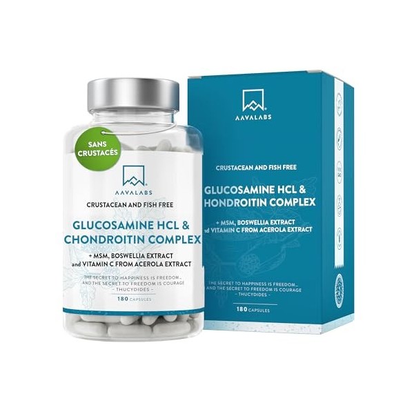 Glucosamine Chondroïtine MSM Vitamin C Acerola Boswellia Serrata - Glucosamine 1500mg Complément Alimentaire pour les Os, Car