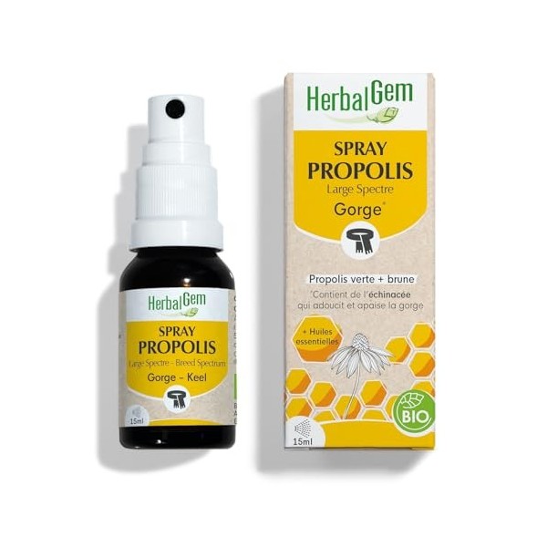 HerbalGem - Propolis Large Spectre Spray Bio - Dès sensation d’un refroidissement – 15 ML