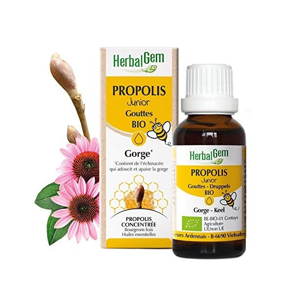 Herbalgem Propolis Junior Gouttes Bio Dès les Premiers Signes du Refroidissement 15 ml