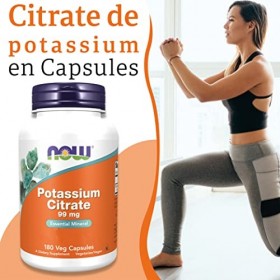 Now Foods, Potassium Citrate Citrate de Potassium , 99 mg, 180 Gélules végétaliennes, Testé en Laboratoire, Potassium, Min