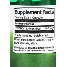 Swanson D-mannose, 700 mg – 60 caps, soutien naturel pour voies urinaires et vessie