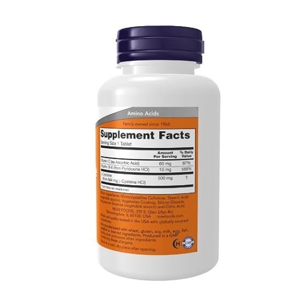 Now Foods L-cystéine, 500 mg, 100 comprimés, acide aminé