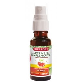 SUPERDIET- EXTRAIT DE PÉPINS DE PAMPLEMOUSSE BIO-Titré en flavonoïdes à 2400mg - Vitalité - Sans alcool - Spray de 20ml