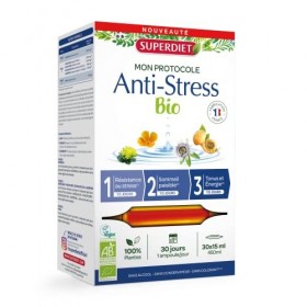 SUPERDIET - PROTOCOLE ANTI-STRESS BIO - 3 phases : Résistance au stress, Sommeil paisible, Tonus et énergie -5 plantes dont l