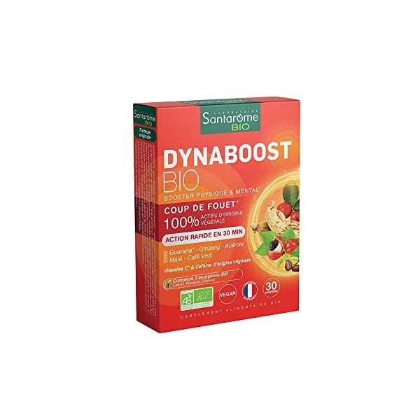 Santarome Bio - Dynaboost Bio | Complément Alimentaire Energie | Booster Physique & Mental - A base de Plantes Bio | 30 compr