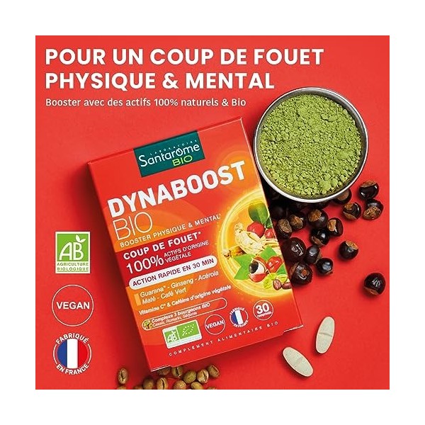 Santarome Bio - Dynaboost Bio | Complément Alimentaire Energie | Booster Physique & Mental - A base de Plantes Bio | 30 compr