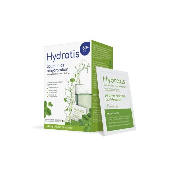 HYDRATIS 50+ - Solution de Réhydratation Menthe - Boisson à Diluer dans lEau pour Adulte de +50 Ans - Soutien du Métabolisme