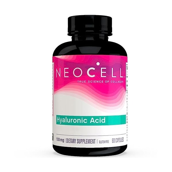 NeoCell, Hyaluronic Acid Acide Hyaluronique , 100mg, Haute Dosé, 60 Capsules, Testé en Laboratoire, Sans Gluten, Sans Soja, 