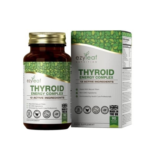 Ezyleaf Complexe Thyroïdien | Supplement Soutien Thyroïdien L Tyrosine Ashwagandha Phenylalanine Iode Zinc Varech Mousse de m