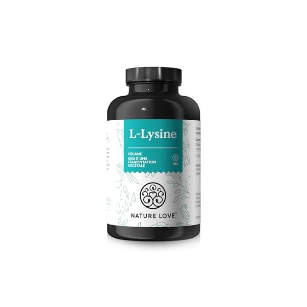 NATURE LOVE® L-lysine - 365 gélules véganes - 1000mg de L-lysine HCL par dose journalière - lysine par fermentation végétale 