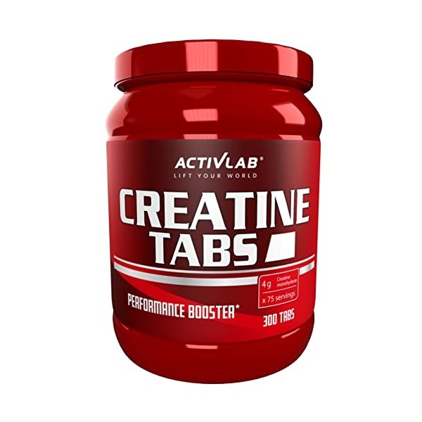 Activlab Creatine Tabs | Créatine Monohydrate 4000 mg | 300 comprimés | 75 portions | saveur de grenade | Musculation, fitnes