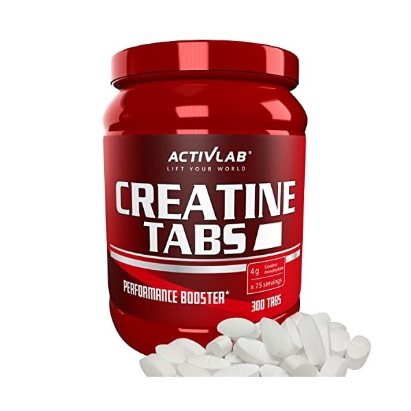 Activlab Creatine Tabs | Créatine Monohydrate 4000 mg | 300 comprimés | 75 portions | saveur de grenade | Musculation, fitnes