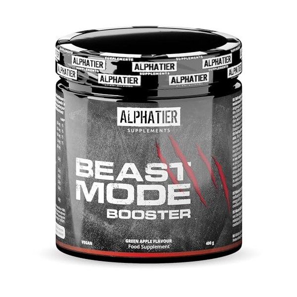 Booster Pré Entraînement - Alphatier Beastmode 400 g Pomme Verte - avec caféine Beta Alanine L-Citrulline L-Arginine Taurine 