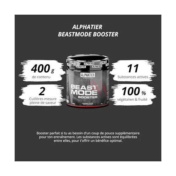 Booster Pré Entraînement - Alphatier Beastmode 400 g Pomme Verte - avec caféine Beta Alanine L-Citrulline L-Arginine Taurine 