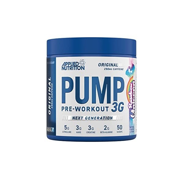 Applied Nutrition Pump 3G Pre Workout - Energy, Focus & Performance 375g - 25 Servings Rainbow Unicorn 