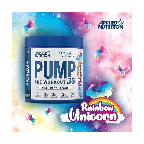 Applied Nutrition Pump 3G Pre Workout - Energy, Focus & Performance 375g - 25 Servings Rainbow Unicorn 