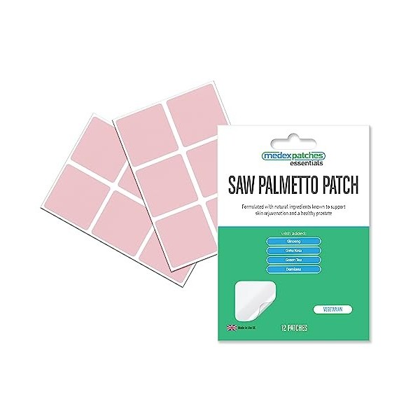 Medex Essential Patches Lot de 12 patchs pour le corps de la prostate Saw Palmetto avec ginseng Gotu Kola Thé vert Damiana